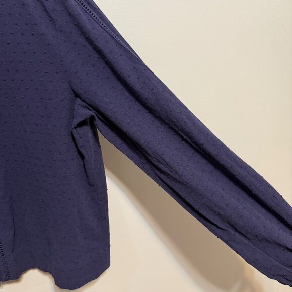L.L.Bean Signature Womens Long Sleeve Navy Dobby Blouse Size Large - Picture 6 of 10